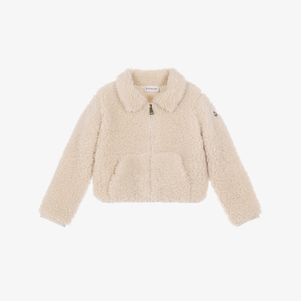 Moncler Enfant-Girls Ivory Soft Teddy Fleece Zip-Up Top  | Childrensalon