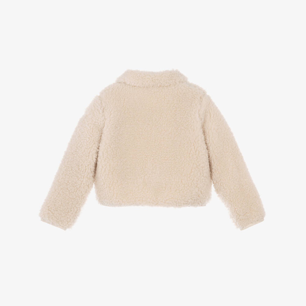 Moncler Enfant-Girls Ivory Soft Teddy Fleece Zip-Up Top | Childrensalon