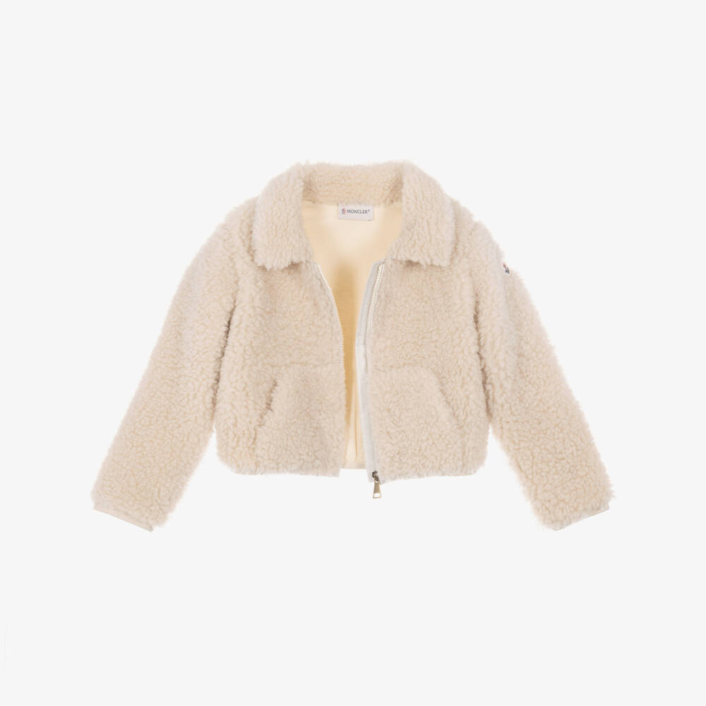 Moncler Enfant-Girls Ivory Soft Teddy Fleece Zip-Up Top | Childrensalon