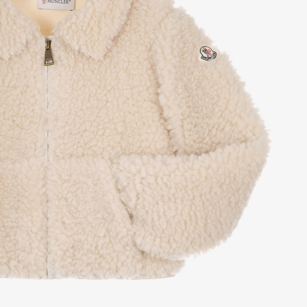 Moncler Enfant-Girls Ivory Soft Teddy Fleece Zip-Up Top | Childrensalon