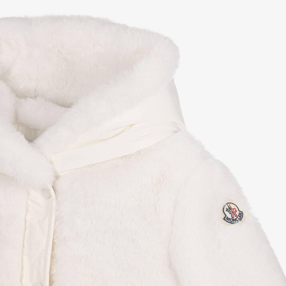 Moncler Enfant-Girls Ivory Viona Faux Fur Hooded Jacket | Childrensalon