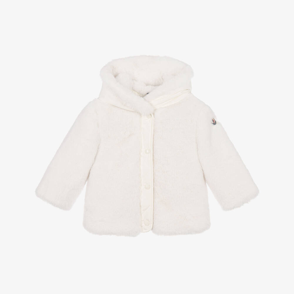 Moncler Enfant-Girls Ivory Viona Faux Fur Hooded Jacket | Childrensalon