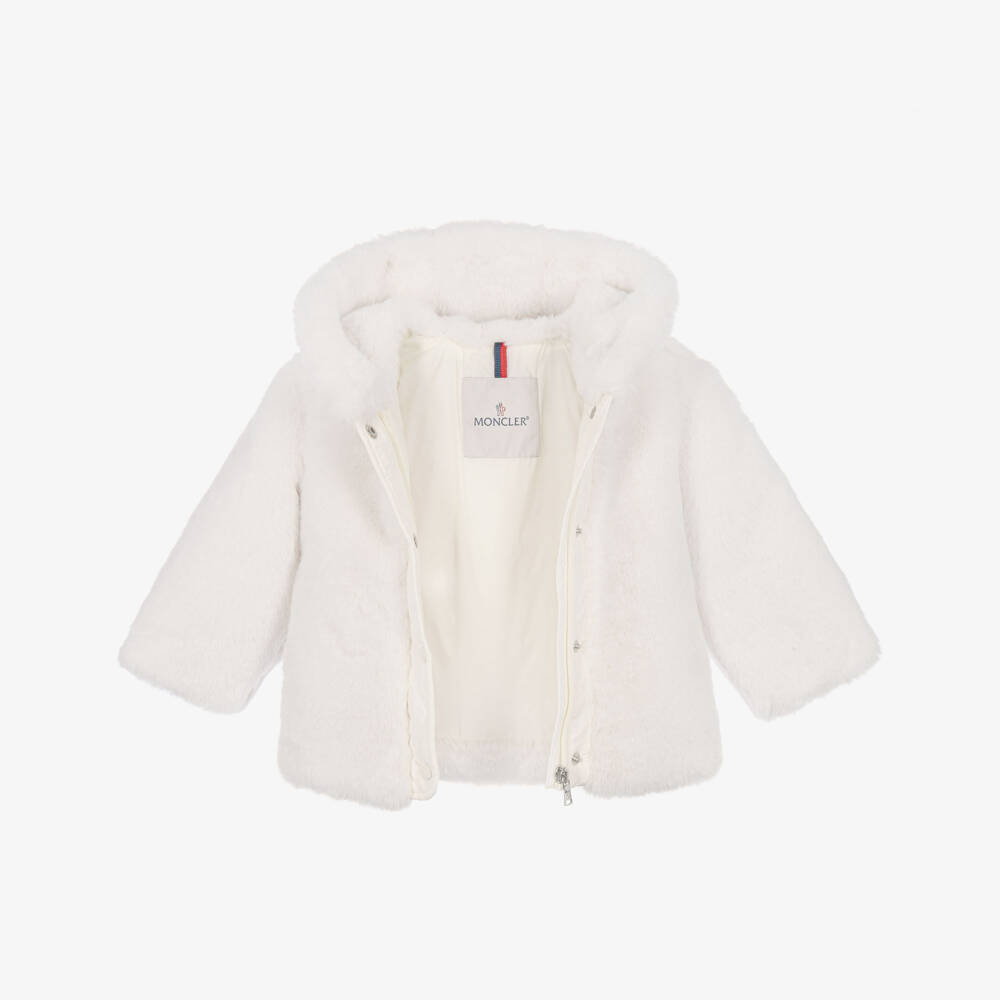 Moncler Enfant-Girls Ivory Viona Faux Fur Hooded Jacket | Childrensalon