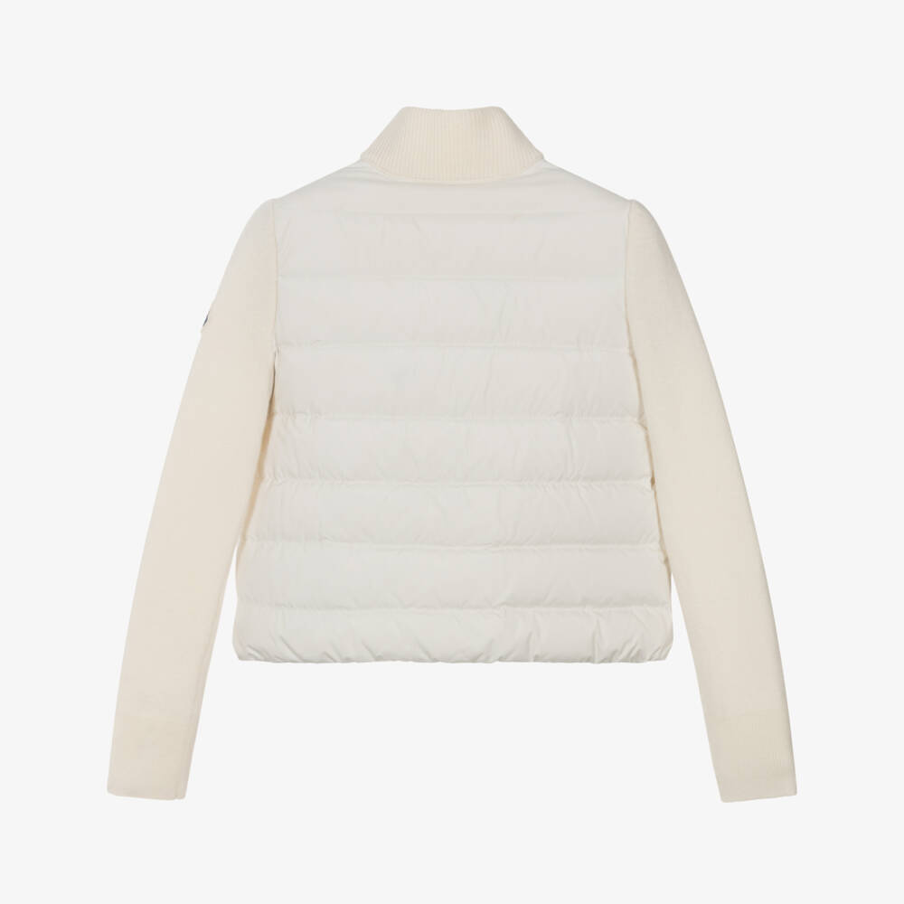 Moncler Enfant-توب بسحاب مبطن بريش وصوف لون عاجي للبنات | Childrensalon