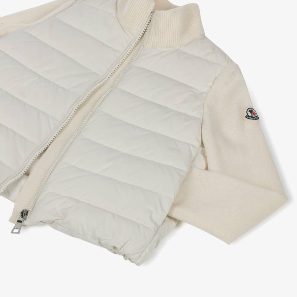 Moncler Enfant-توب بسحاب مبطن بريش وصوف لون عاجي للبنات | Childrensalon