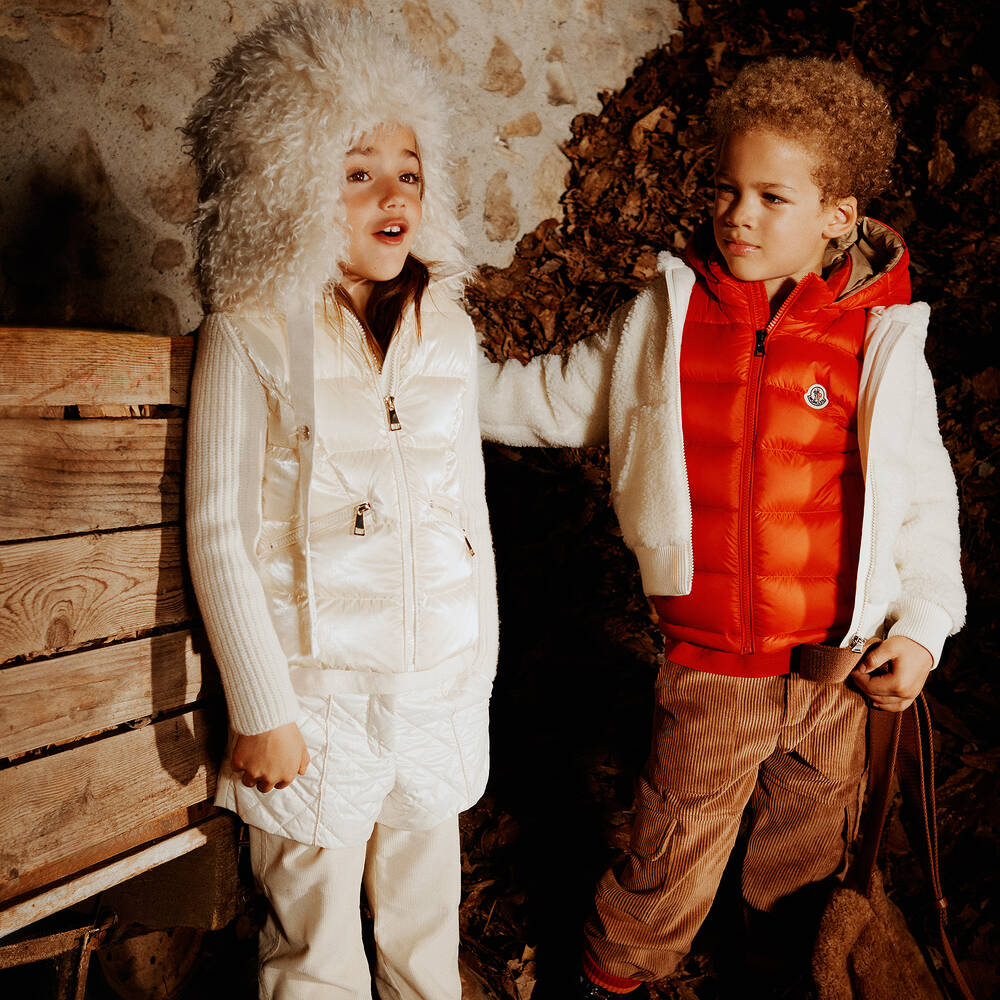 Moncler Enfant-Girls Ivory Wool & Down Zip-Up Top | Childrensalon