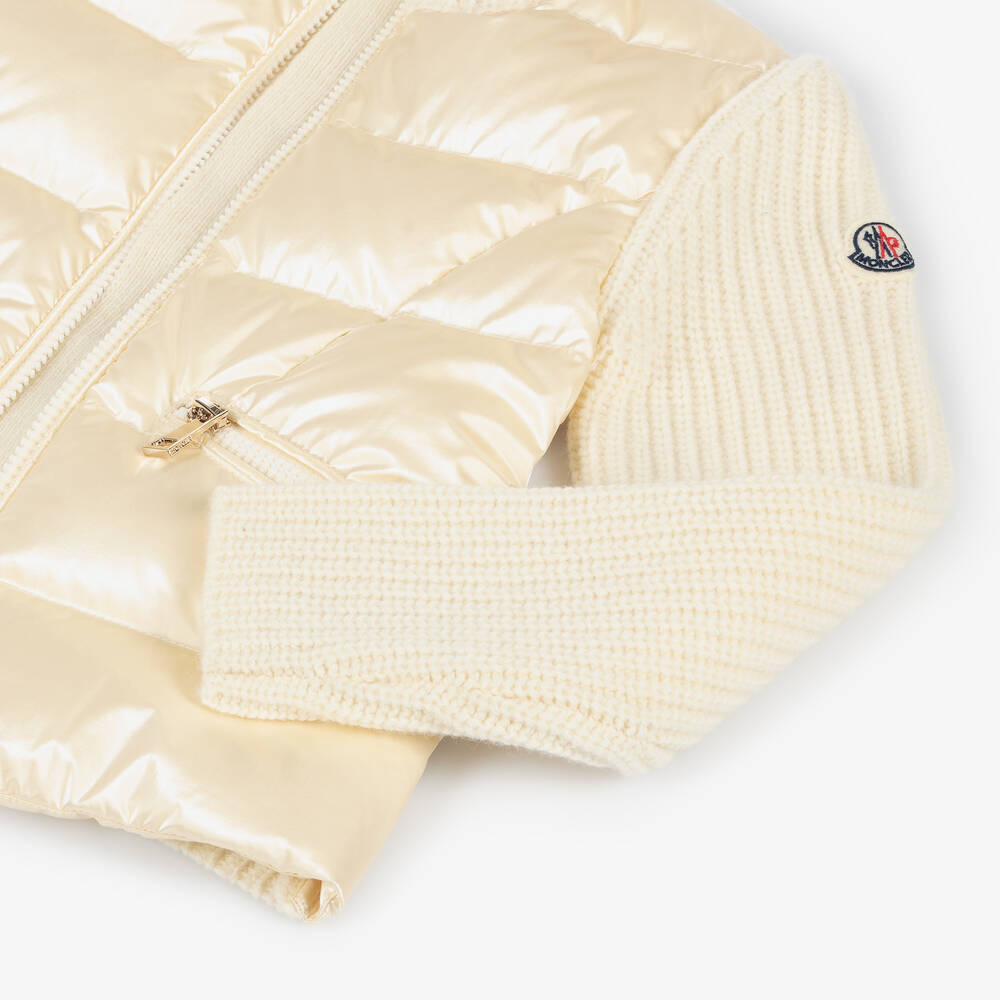 Moncler Enfant-Girls Ivory Wool & Down Zip-Up Top | Childrensalon