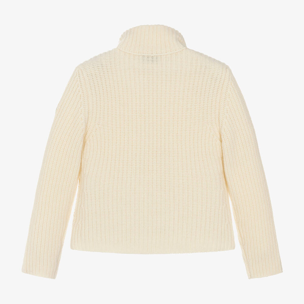 Moncler Enfant-Girls Ivory Wool & Down Zip-Up Top | Childrensalon