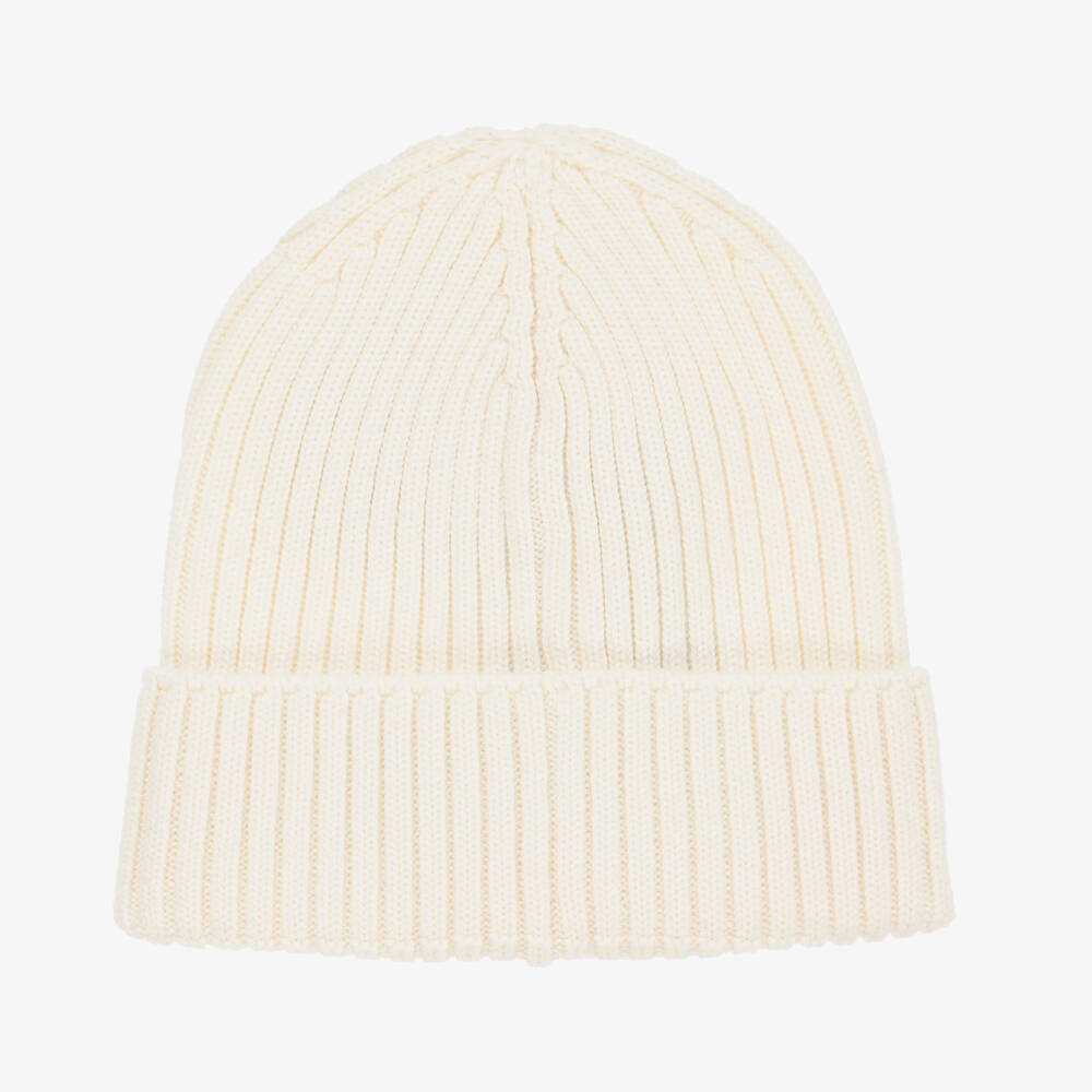 Moncler Enfant-Girls Ivory Wool Knit Hat | Childrensalon