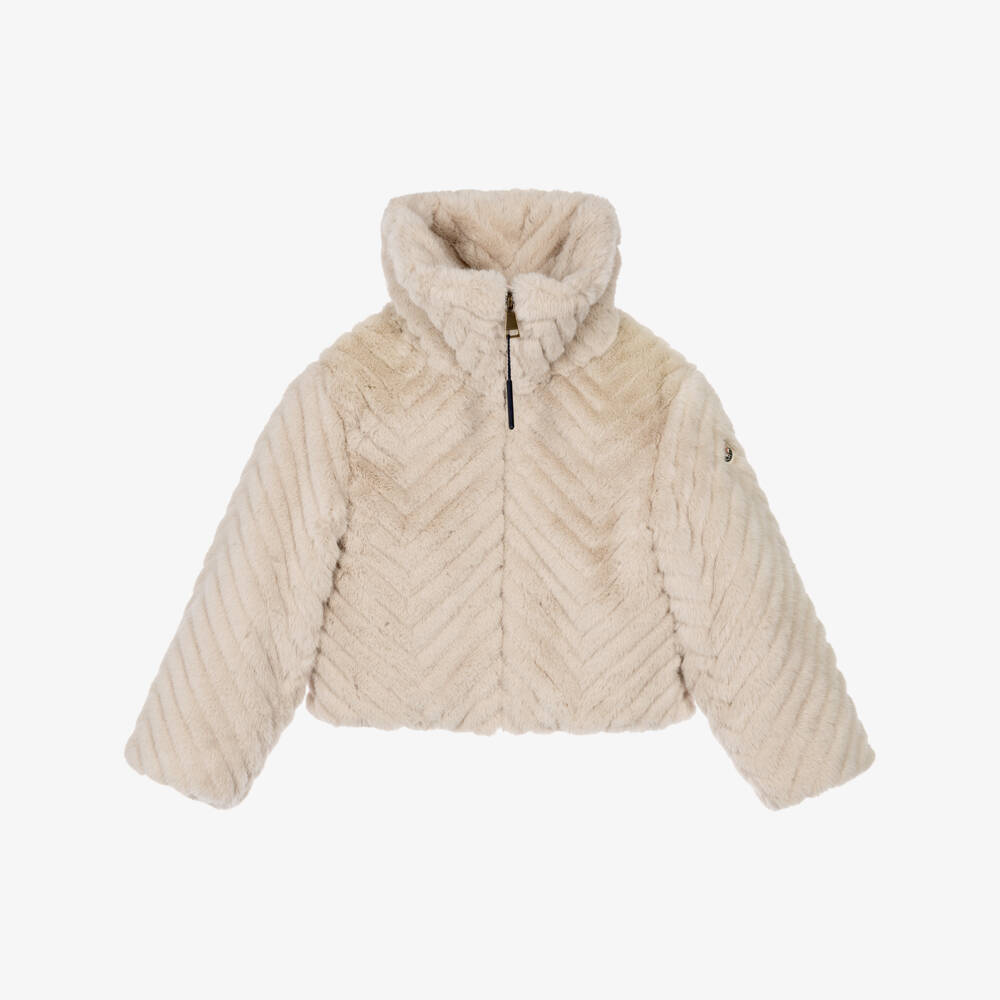 Moncler Enfant-Girls Light Beige Elra Jacket in Faux Fur | Childrensalon