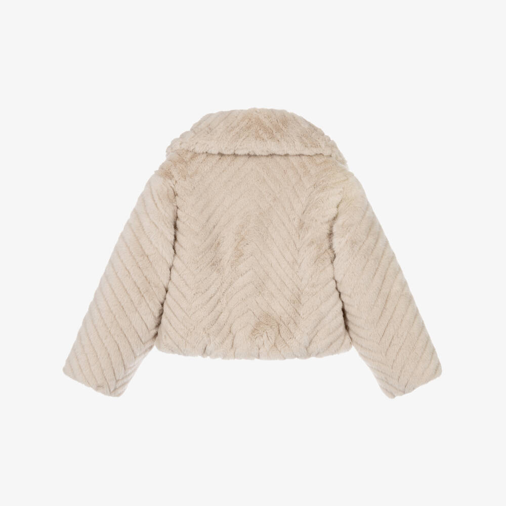 Moncler Enfant-Girls Light Beige Elra Jacket in Faux Fur | Childrensalon