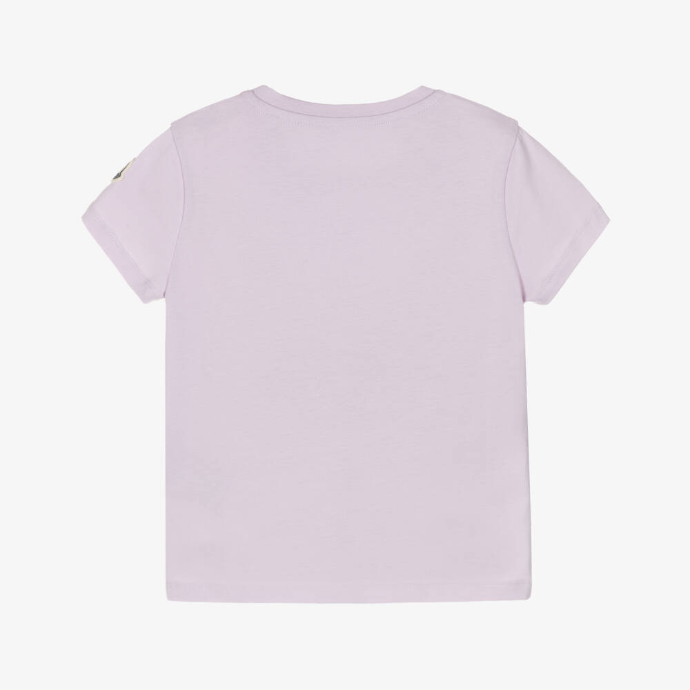 Moncler Enfant-Футболка сиреневая из хлопка с вышитым логотипом для девочек | Childrensalon