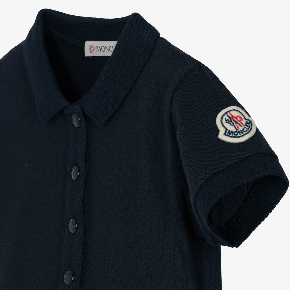 Moncler Enfant-Girls Navy Blue Cotton Piqué Polo Dress | Childrensalon
