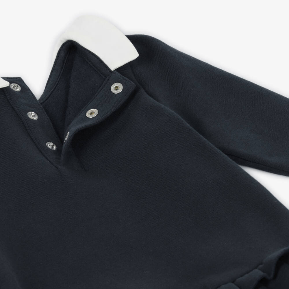 Moncler Enfant-Платье синее хлопковое с оборчатым подолом | Childrensalon