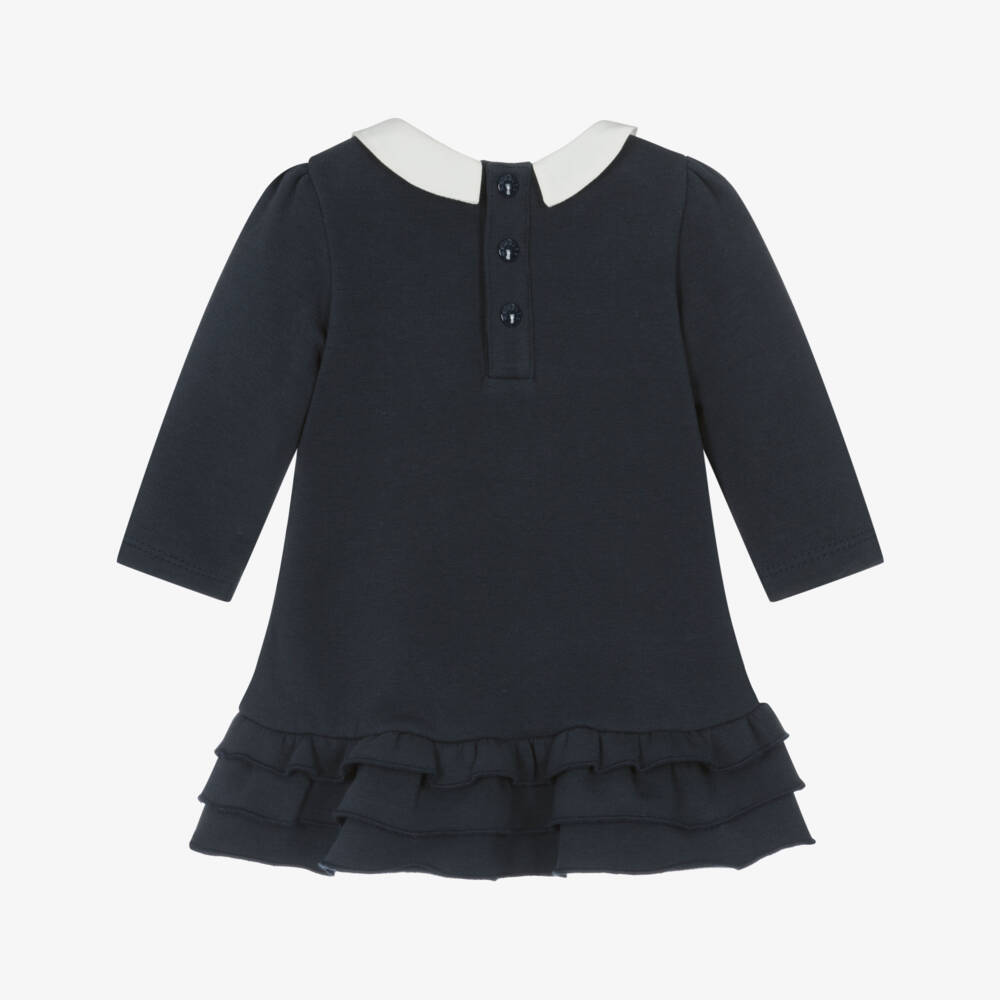 Moncler Enfant-Платье синее хлопковое с оборчатым подолом | Childrensalon