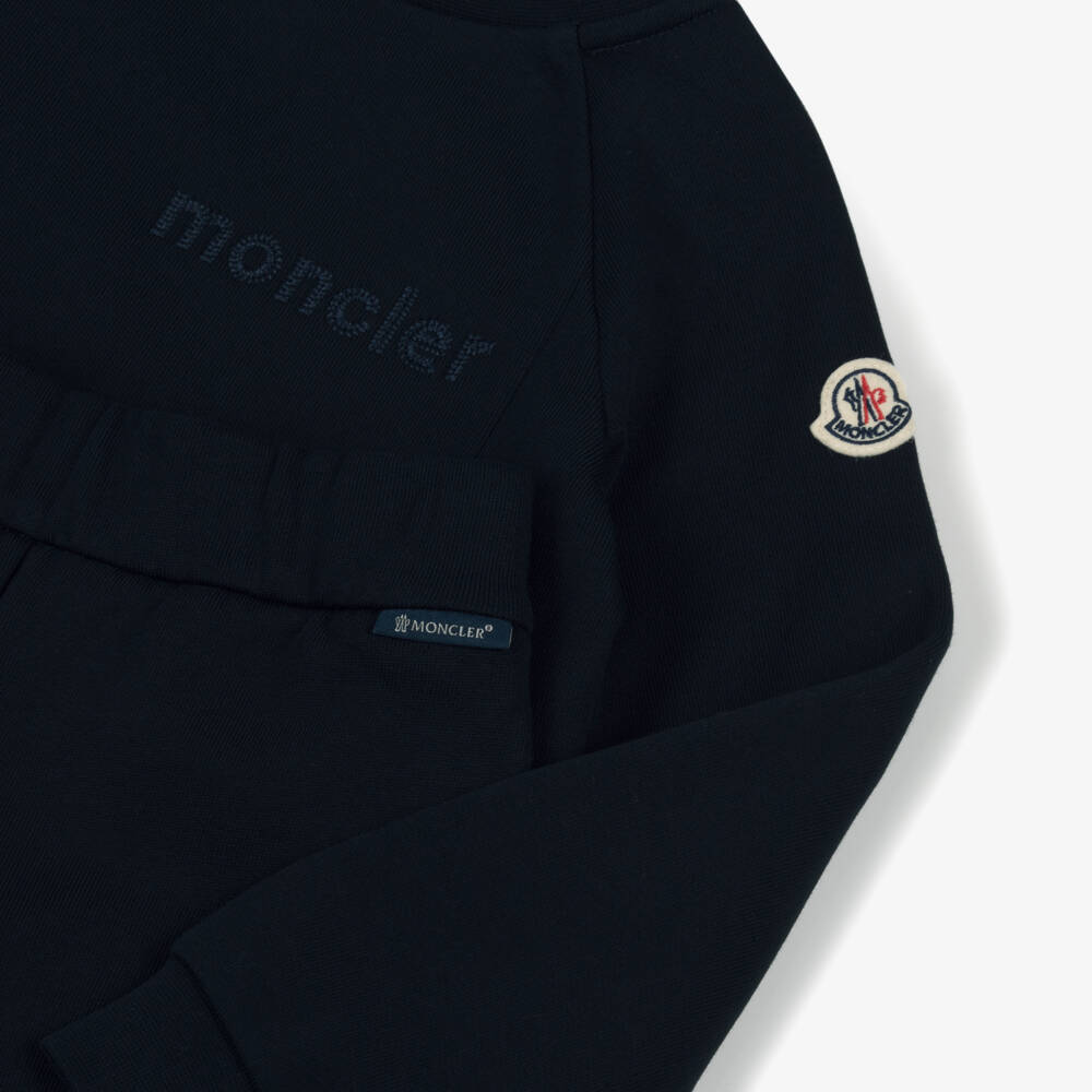 Moncler Enfant-Girls Navy Blue Cotton Tracksuit with Embroidered Logo | Childrensalon
