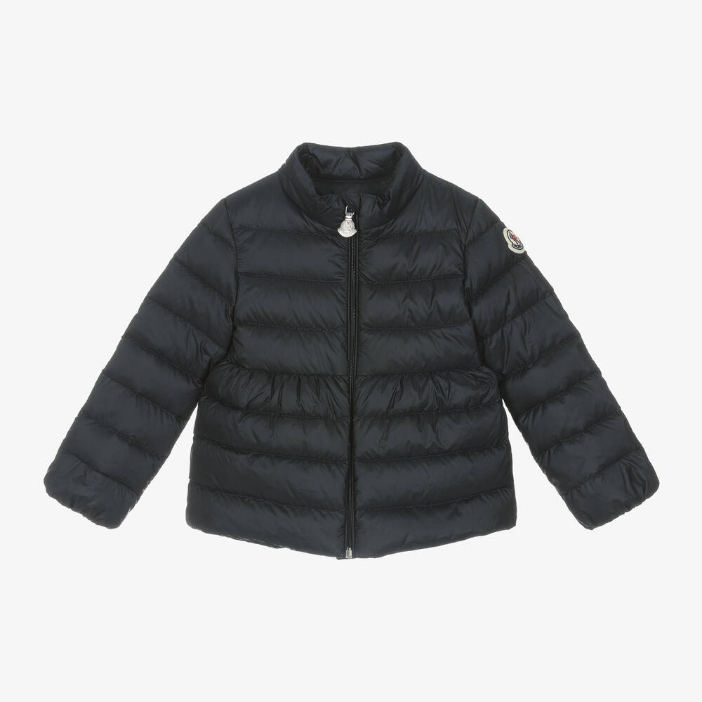 Moncler Enfant-جاكيت بافر أطفال بناتي لون كحلي مبطن بريش | Childrensalon