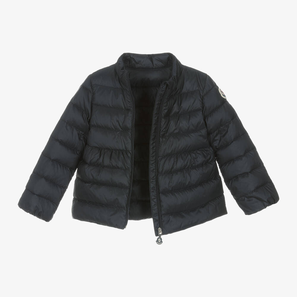 Moncler Enfant-جاكيت بافر أطفال بناتي لون كحلي مبطن بريش | Childrensalon