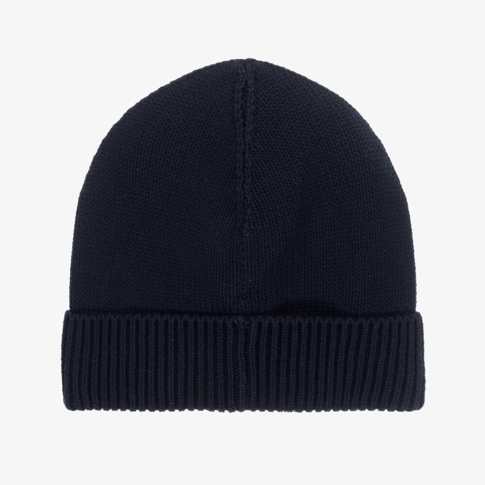 Moncler Enfant-Girls Navy Blue Organic Cotton Knit Hat | Childrensalon