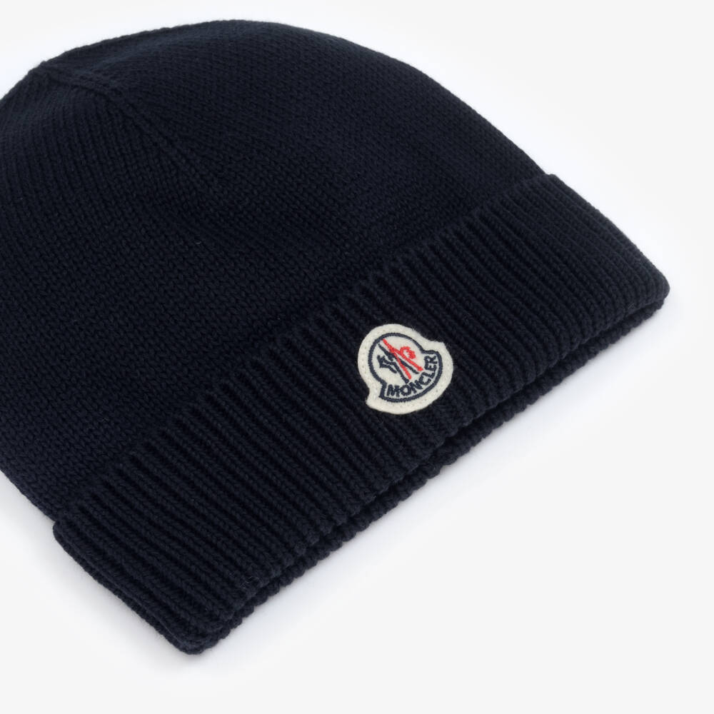 Moncler Enfant-Girls Navy Blue Organic Cotton Knit Hat | Childrensalon
