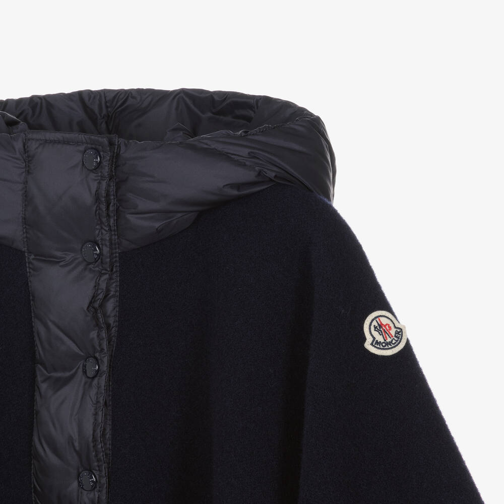 Moncler Enfant-Girls Navy Blue Wool & Down Cape | Childrensalon