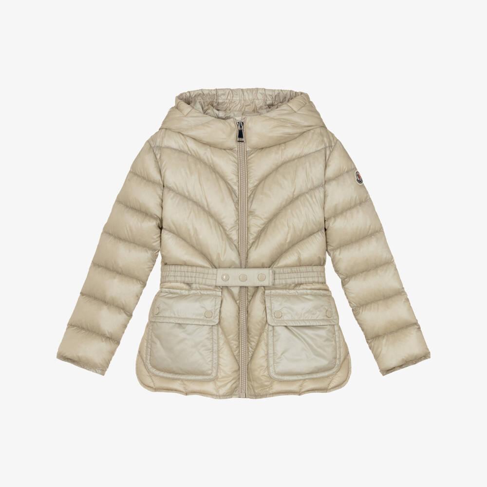 Moncler Enfant-Girls Pale Beige Down Padded Puffer Argenno Jacket | Childrensalon