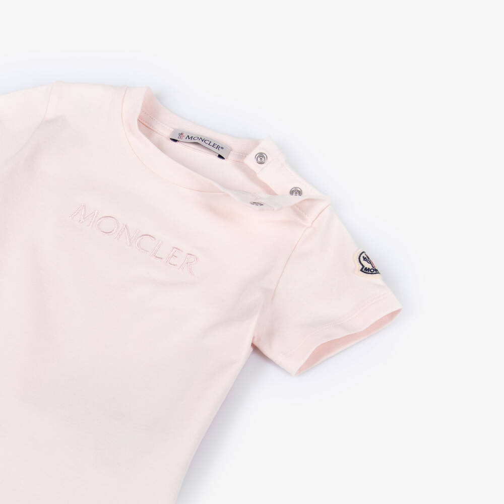 Moncler Enfant-تيشيرت قطن بشعار مطرز لون زهري فاتح للبنات | Childrensalon