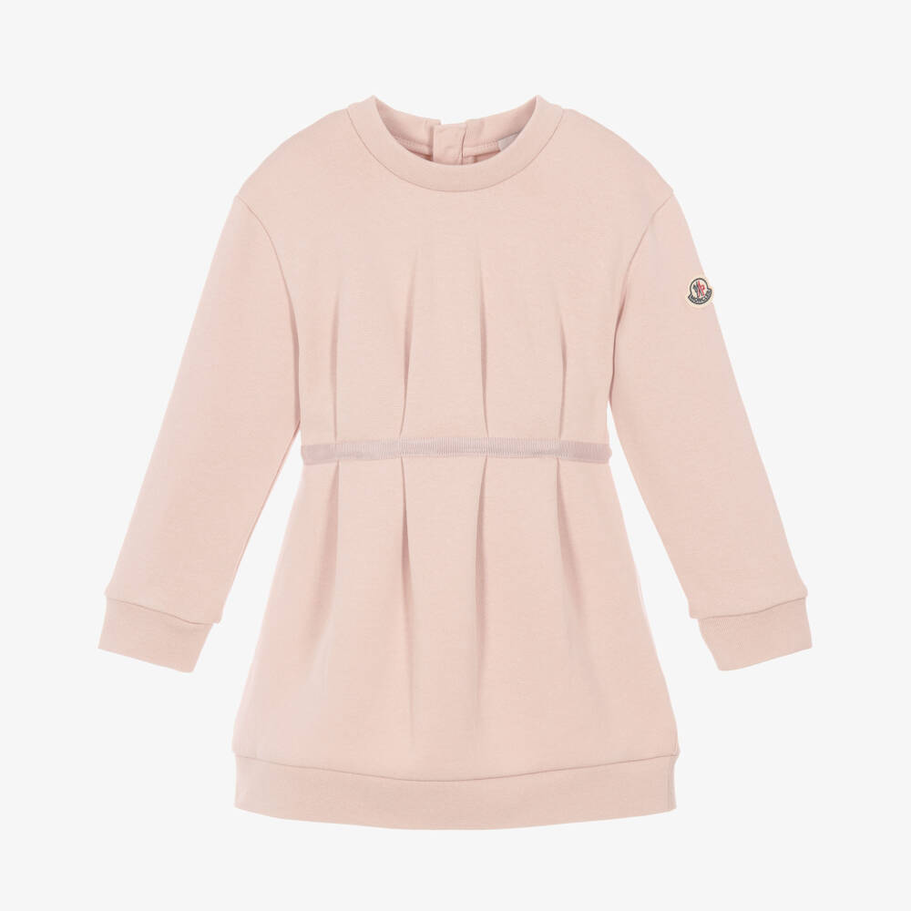 Moncler Enfant-Girls Pale Pink Cotton Jersey Pleated Dress | Childrensalon