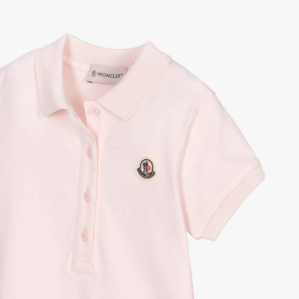 Moncler Enfant-Girls Pale Pink Cotton Piqué Polo Dress | Childrensalon