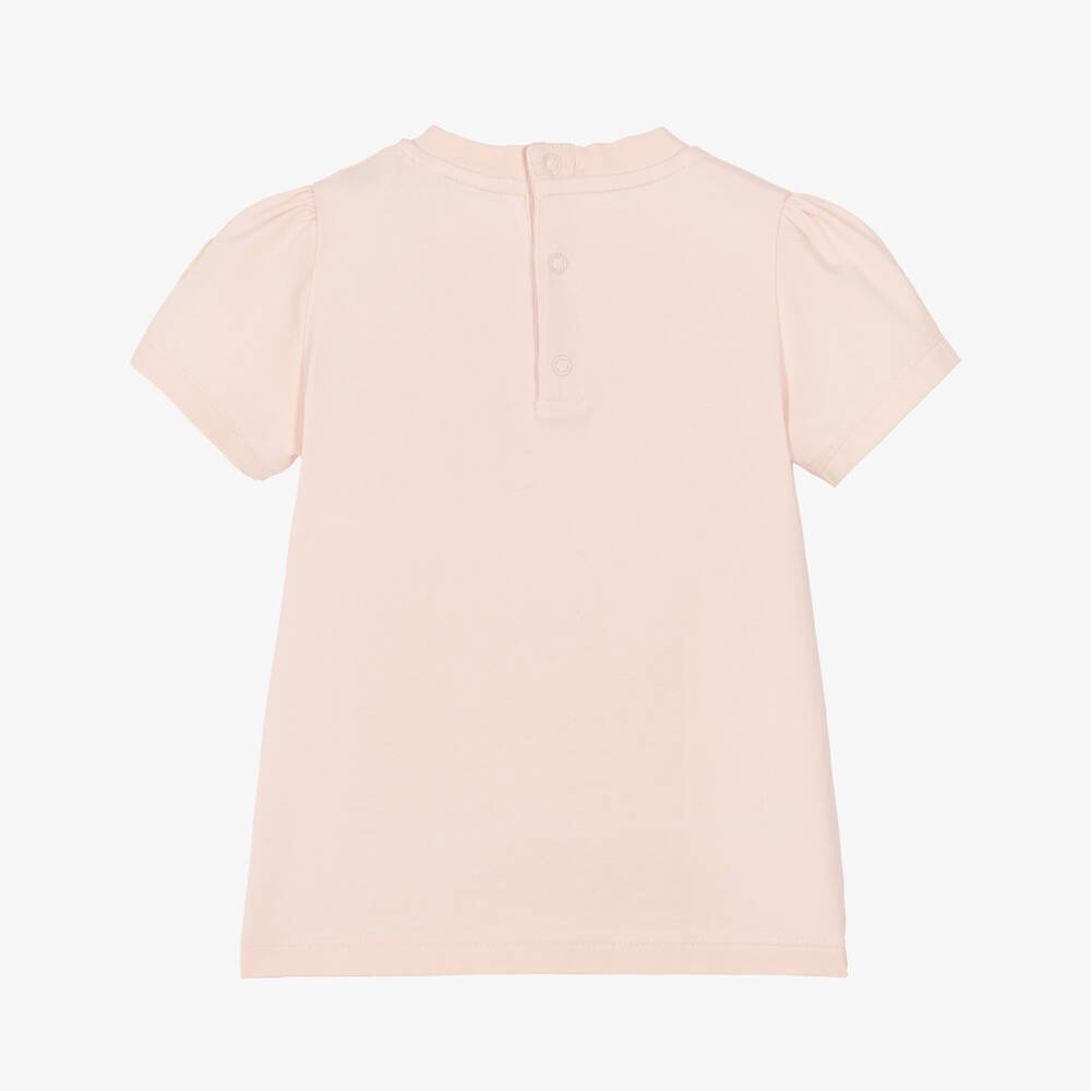 Moncler Enfant-Girls Pale Pink Cotton T-Shirt with Heart Logo | Childrensalon