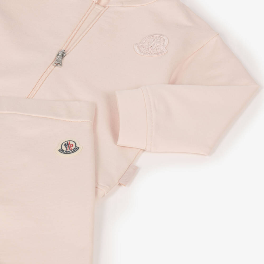 Moncler Enfant-Girls Pale Pink Cotton Tracksuit with Flared Hems | Childrensalon
