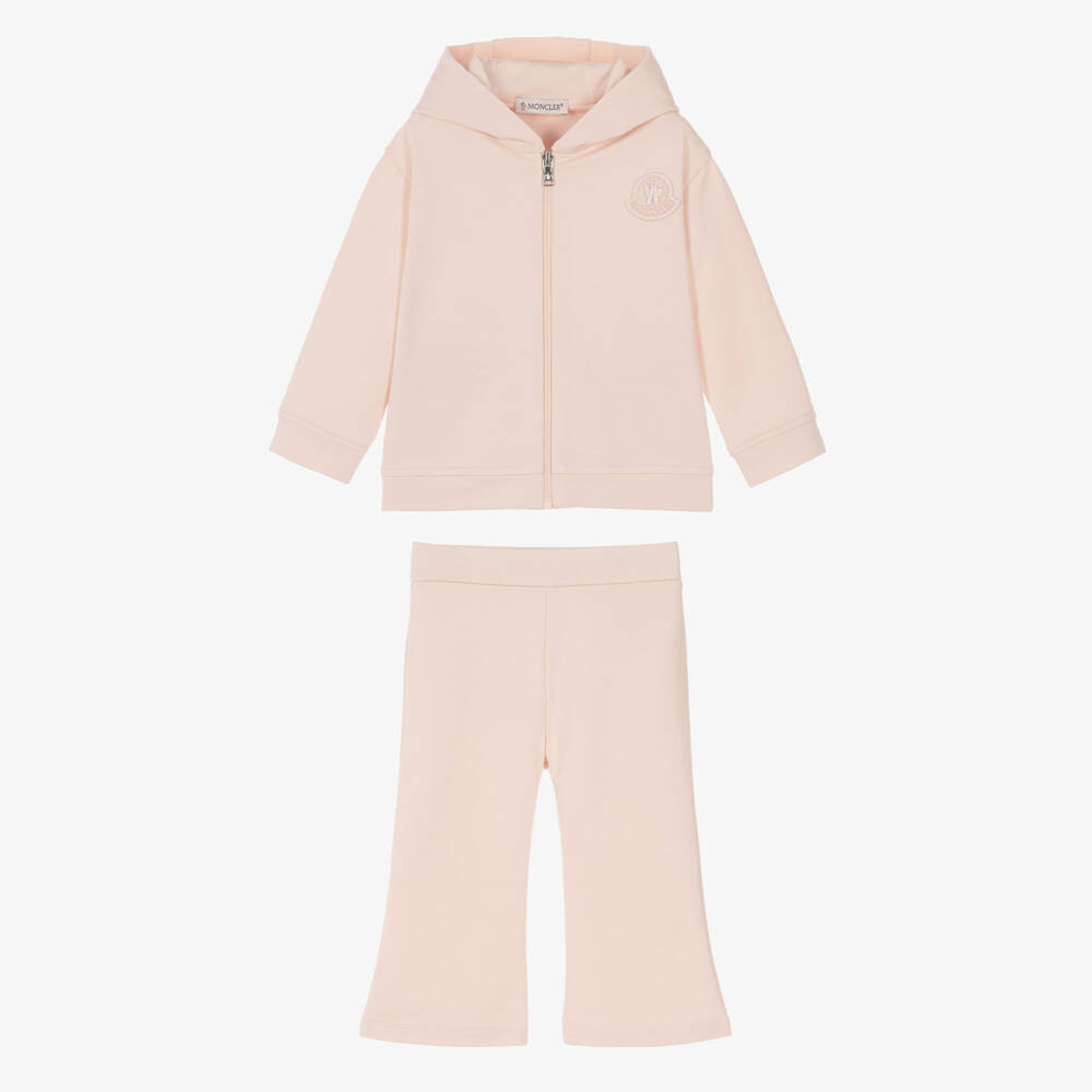Moncler Enfant-Girls Pale Pink Cotton Tracksuit with Flared Hems | Childrensalon