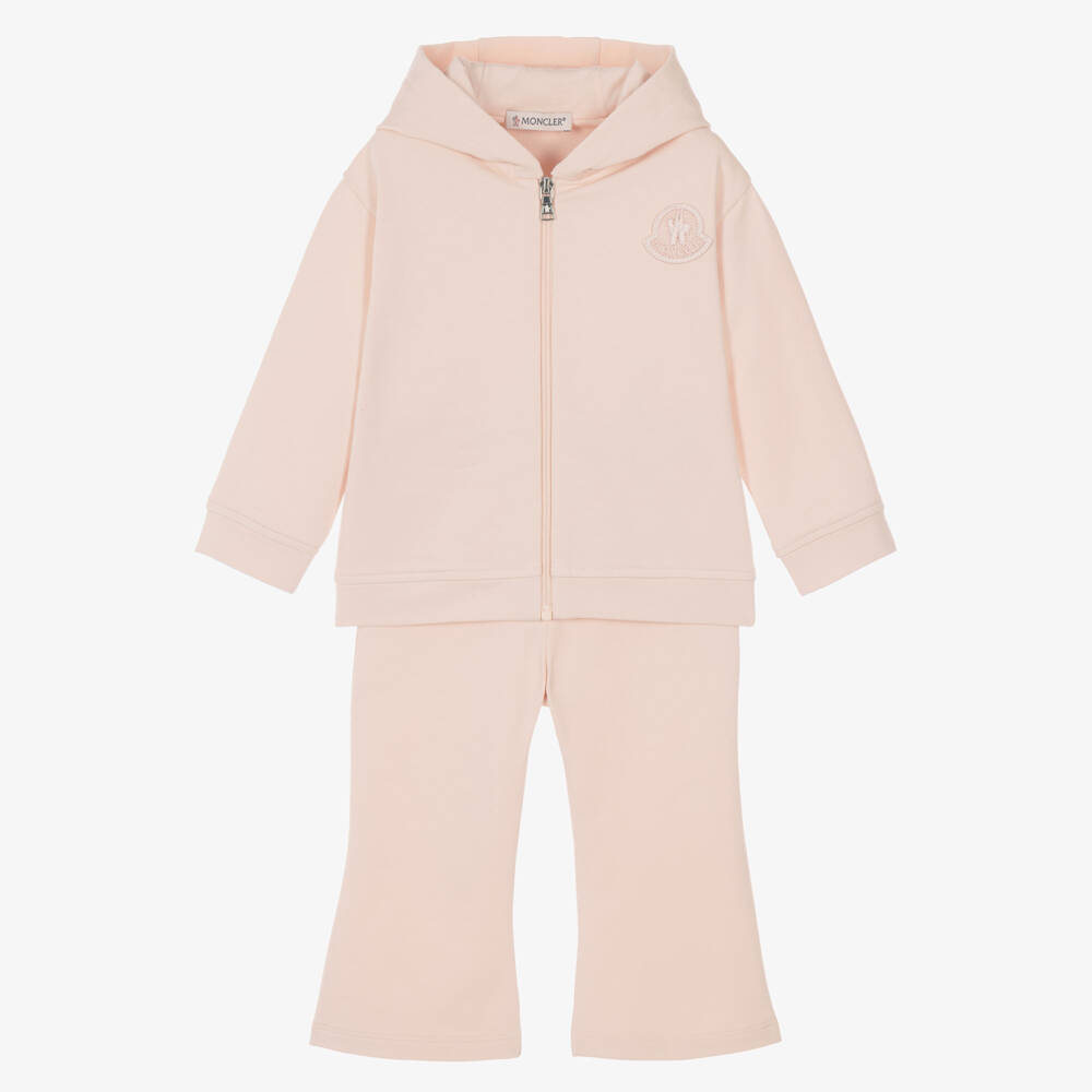 Moncler Enfant-Girls Pale Pink Cotton Tracksuit with Flared Hems | Childrensalon