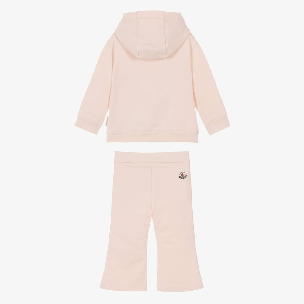 Moncler Enfant-Girls Pale Pink Cotton Tracksuit with Flared Hems | Childrensalon