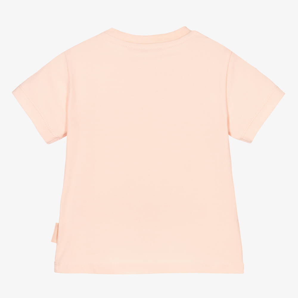 Moncler Enfant-Girls Peach Pink Cotton Logo T-Shirt | Childrensalon