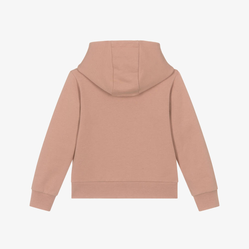 Moncler Enfant-Girls Pink Cotton Embroidered Logo Hoodie | Childrensalon