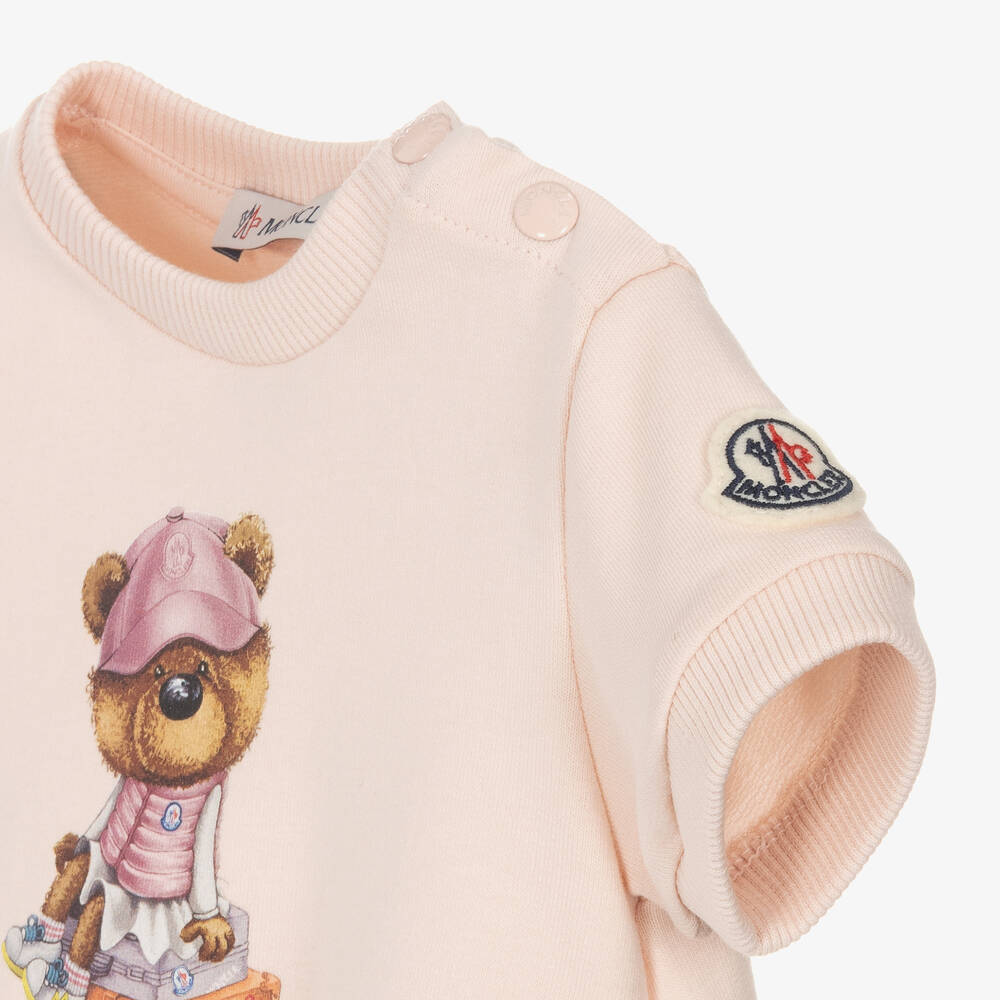 Moncler Enfant-Girls Pink Cotton Jersey Bear Dress | Childrensalon