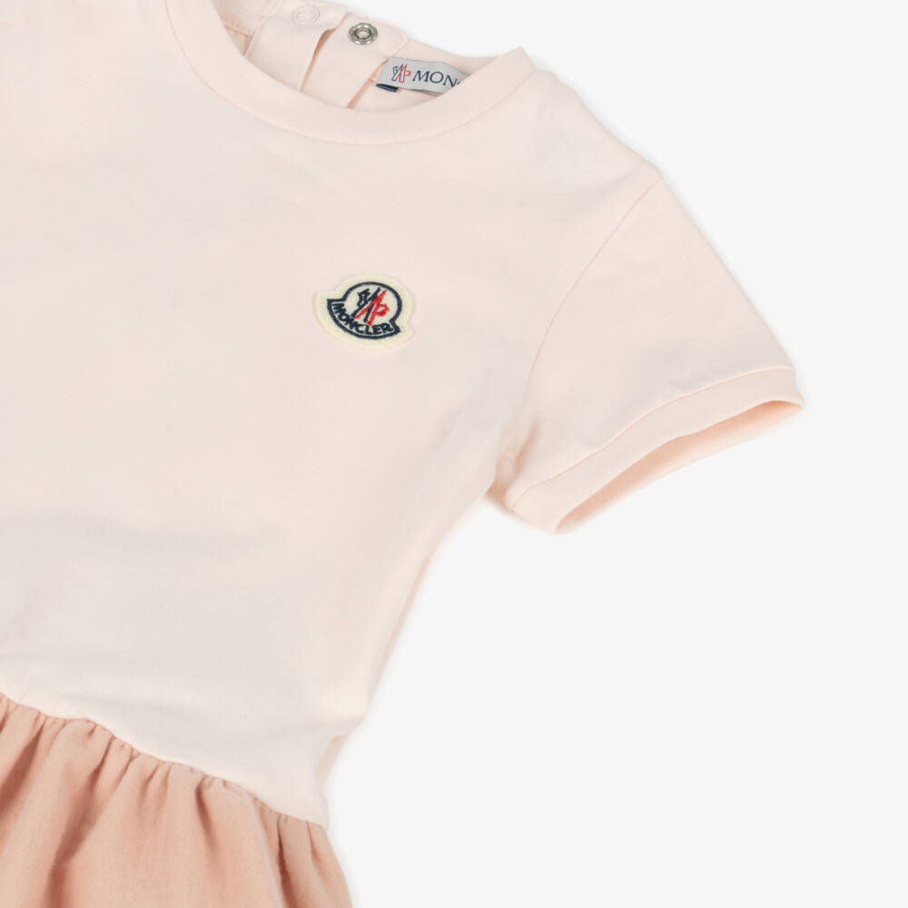 Moncler Enfant-Girls Pink Cotton Jersey & Muslin Dress | Childrensalon
