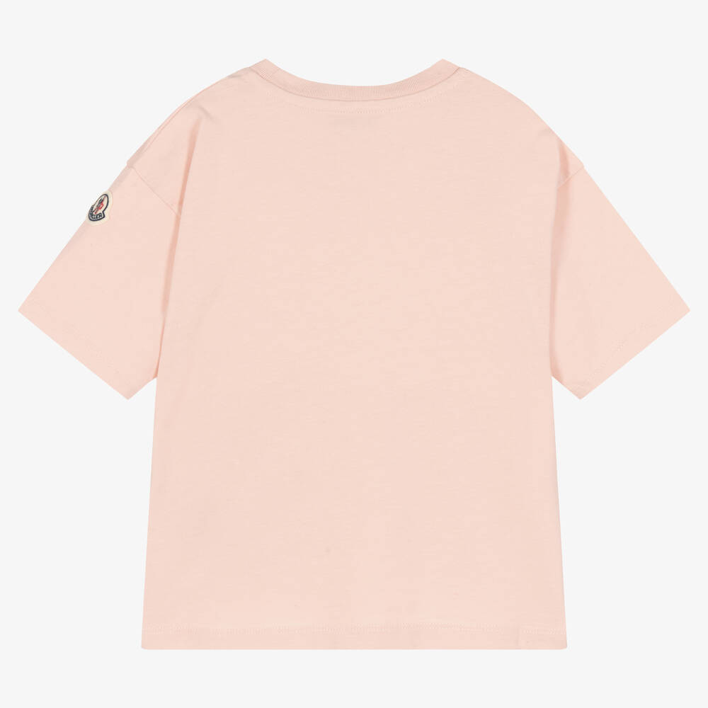 Moncler Enfant-Girls Pink Cotton Logo T-Shirt | Childrensalon