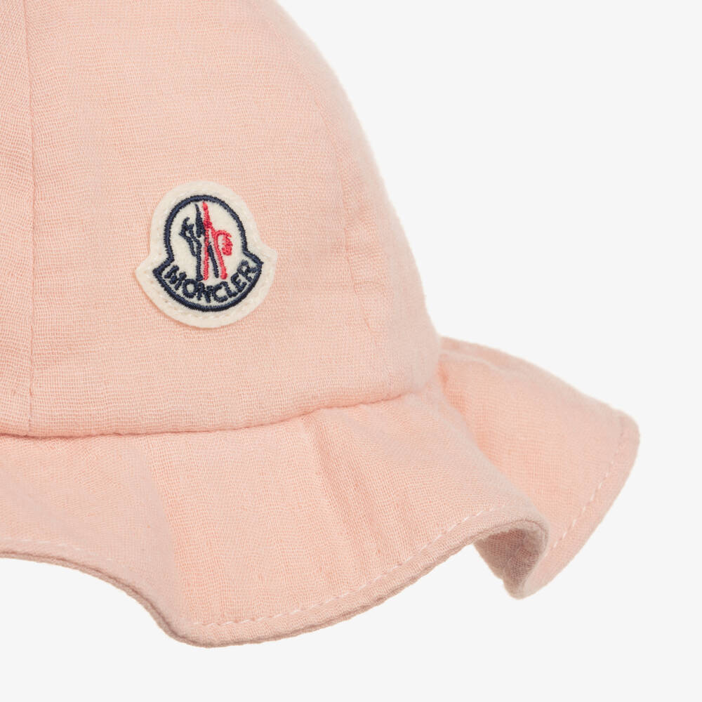 Moncler Enfant-Girls Pink Cotton Muslin Sun Hat | Childrensalon