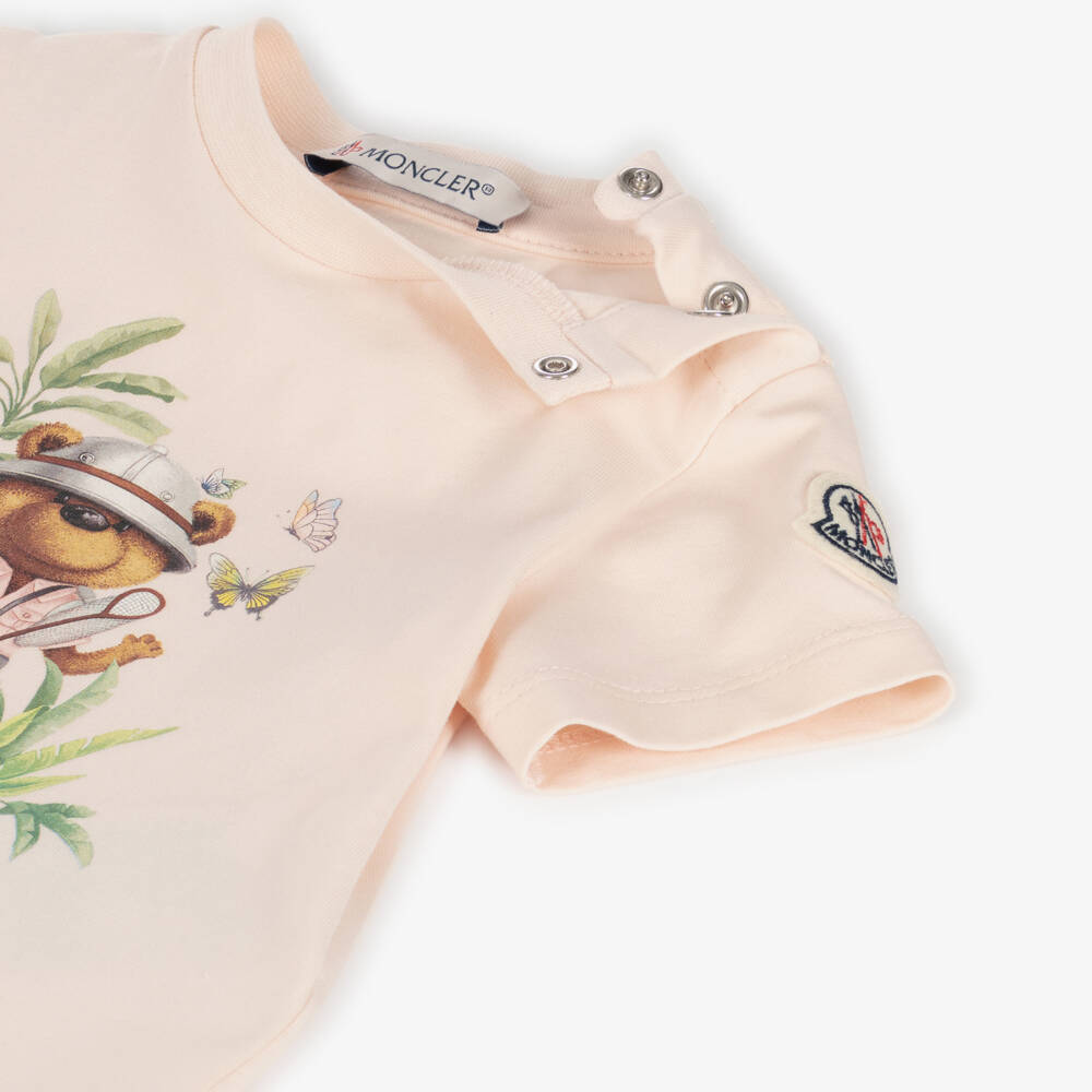 Moncler Enfant-Girls Pink Cotton Safari Bear T-Shirt | Childrensalon