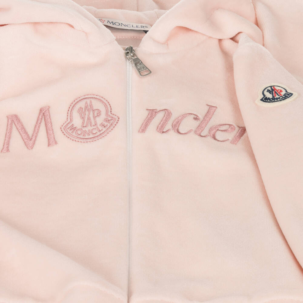 Moncler Enfant-Girls Pink Cotton Velour Tracksuit | Childrensalon