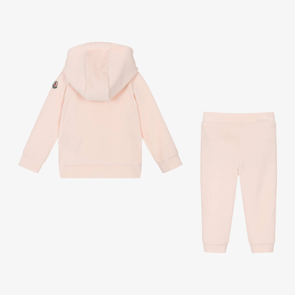 Moncler Enfant-Girls Pink Cotton Velour Tracksuit | Childrensalon