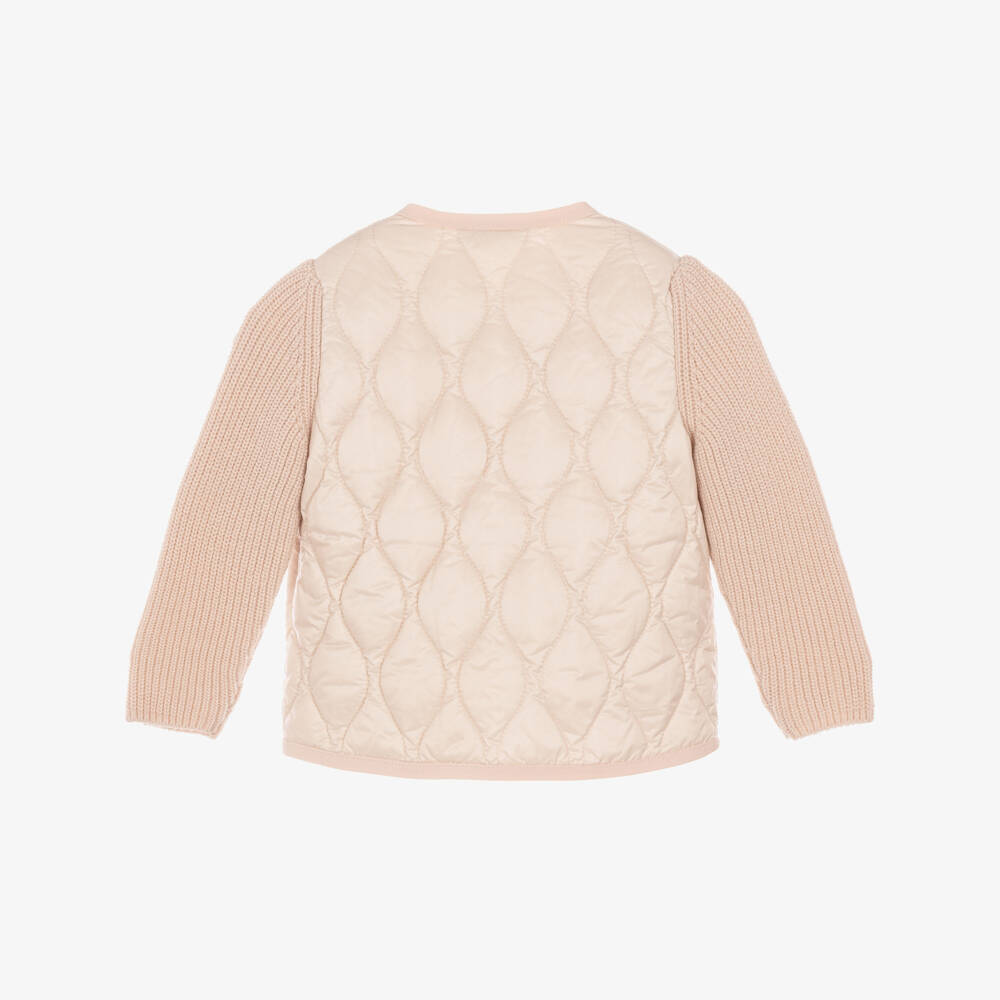 Moncler Enfant-Girls Pink Down Padded Jacket with Knitted Sleeves | Childrensalon