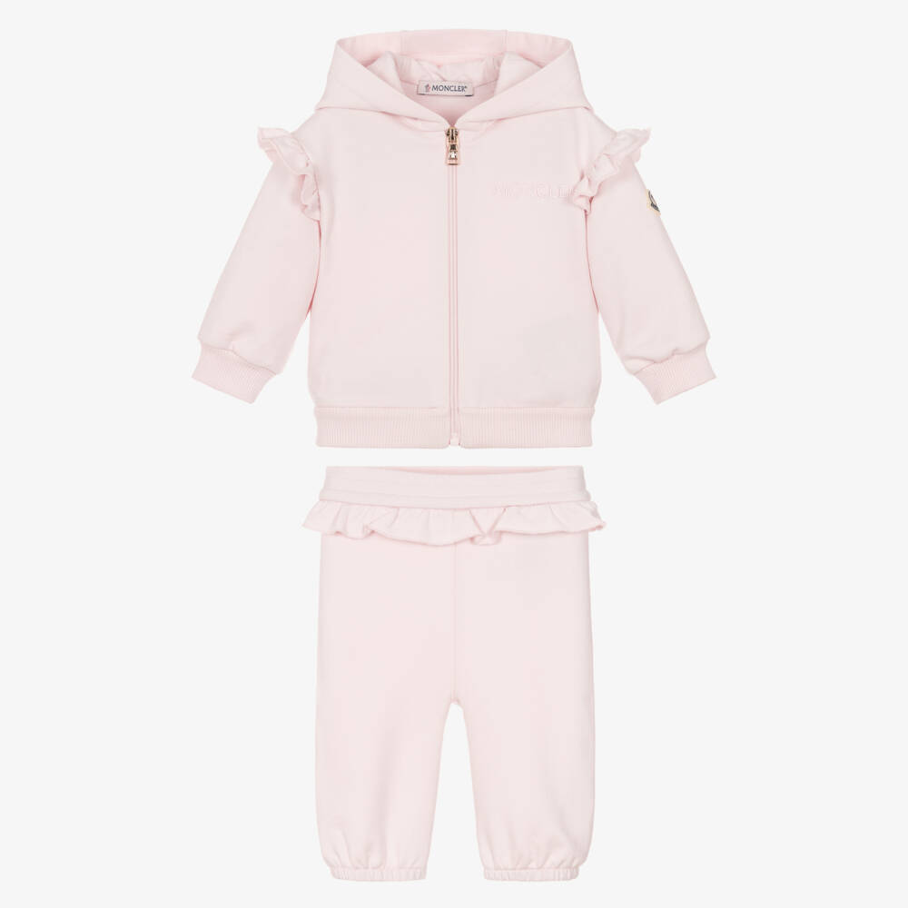 Moncler Enfant-Спортивный костюм с капюшоном розовый с оборками для девочек | Childrensalon