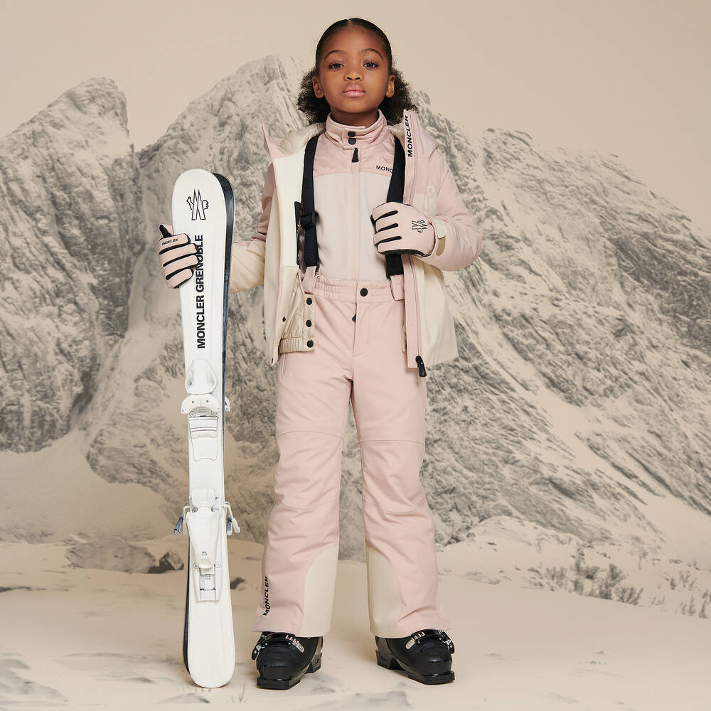 Moncler Enfant-جاكيت تزلج لون عاجي وزهري للبنات | Childrensalon