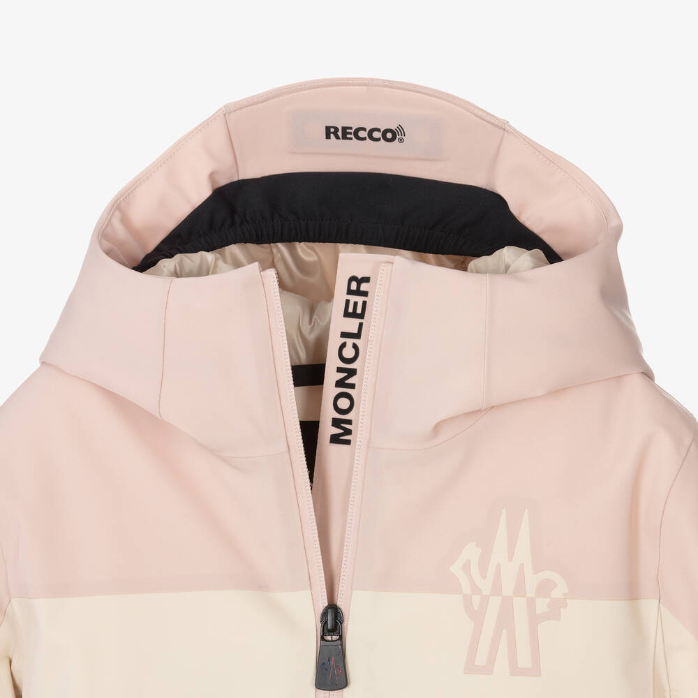 Moncler Enfant-جاكيت تزلج لون عاجي وزهري للبنات | Childrensalon