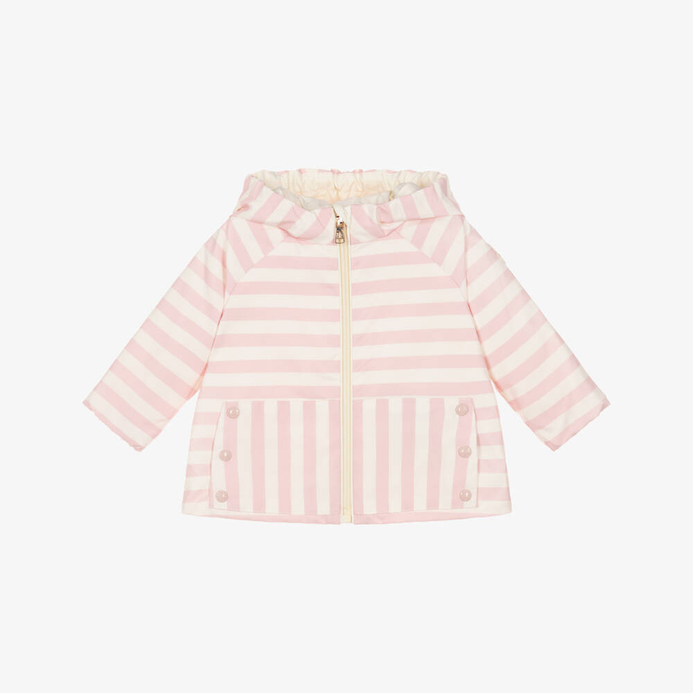 Moncler Enfant-Girls Pink & Ivory Striped Melde Jacket  | Childrensalon