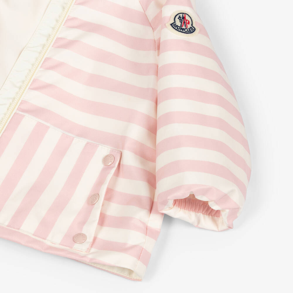 Moncler Enfant-Girls Pink & Ivory Striped Melde Jacket | Childrensalon