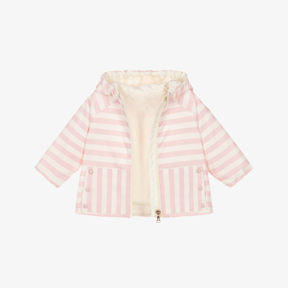 Moncler Enfant-Girls Pink & Ivory Striped Melde Jacket | Childrensalon